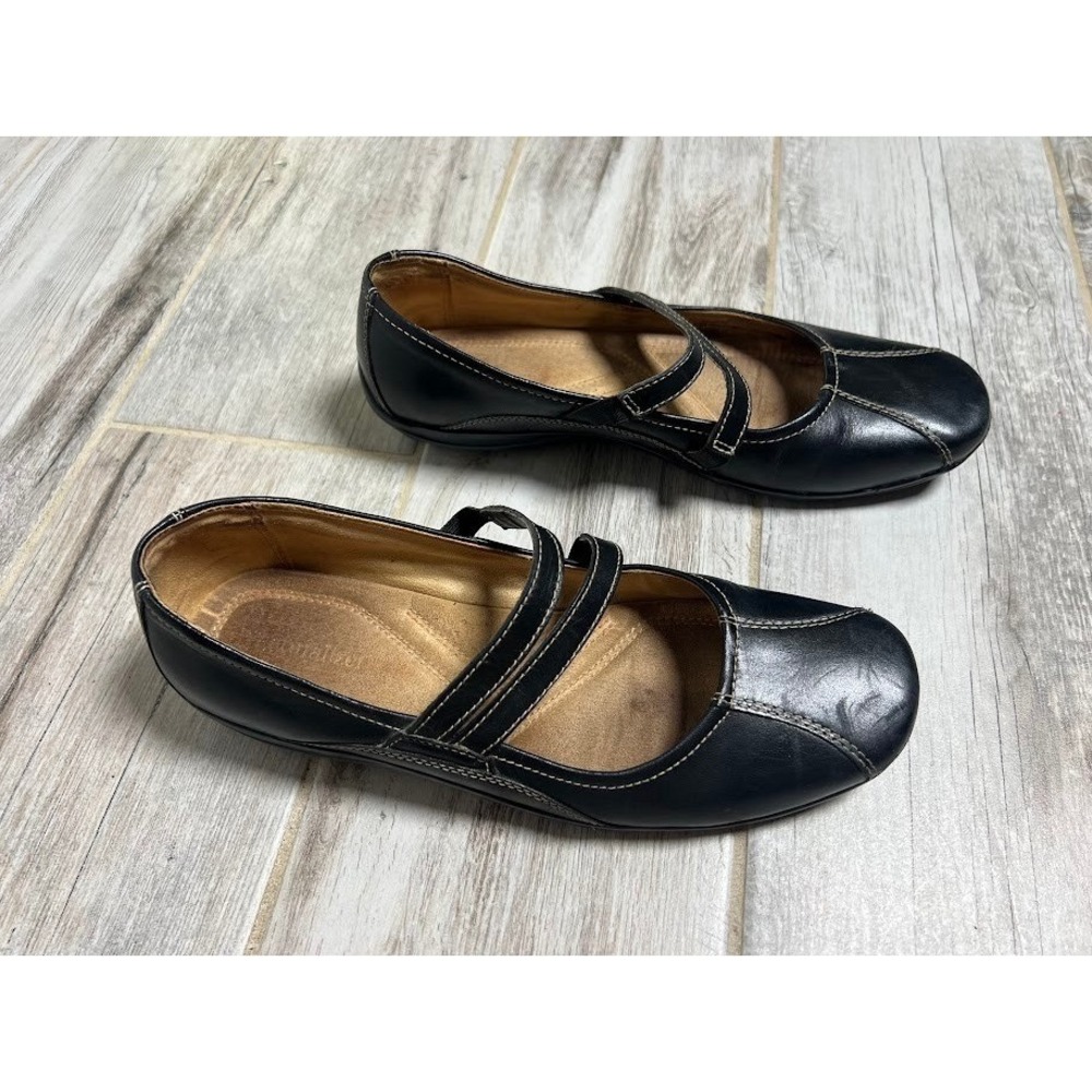 Naturalizer Mary Jane Flats 8M Black Womens Dark Academia Leather Double Strap